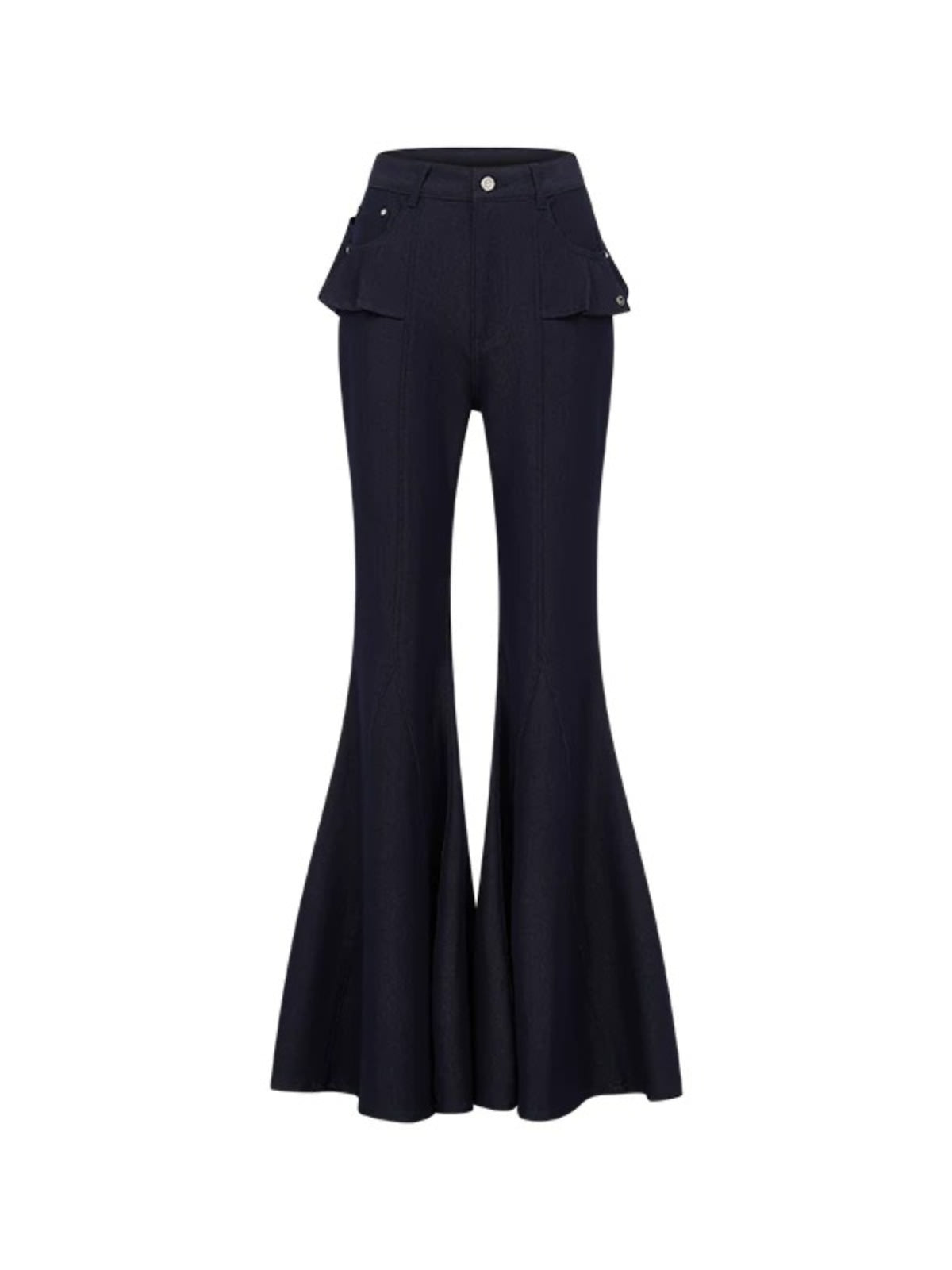 Washed Ruffle Flare Denim Jeans