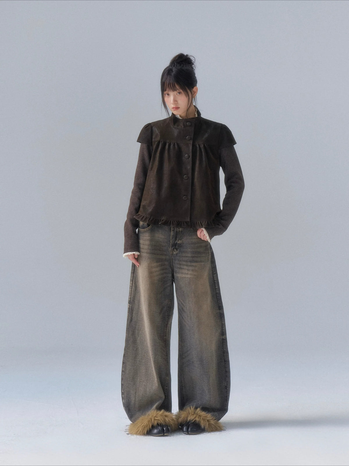 Stand-Collar Faux-Layered Jacket