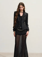 Shimmery Tweed Waist Jacket & Fringe Hem Skirt Set