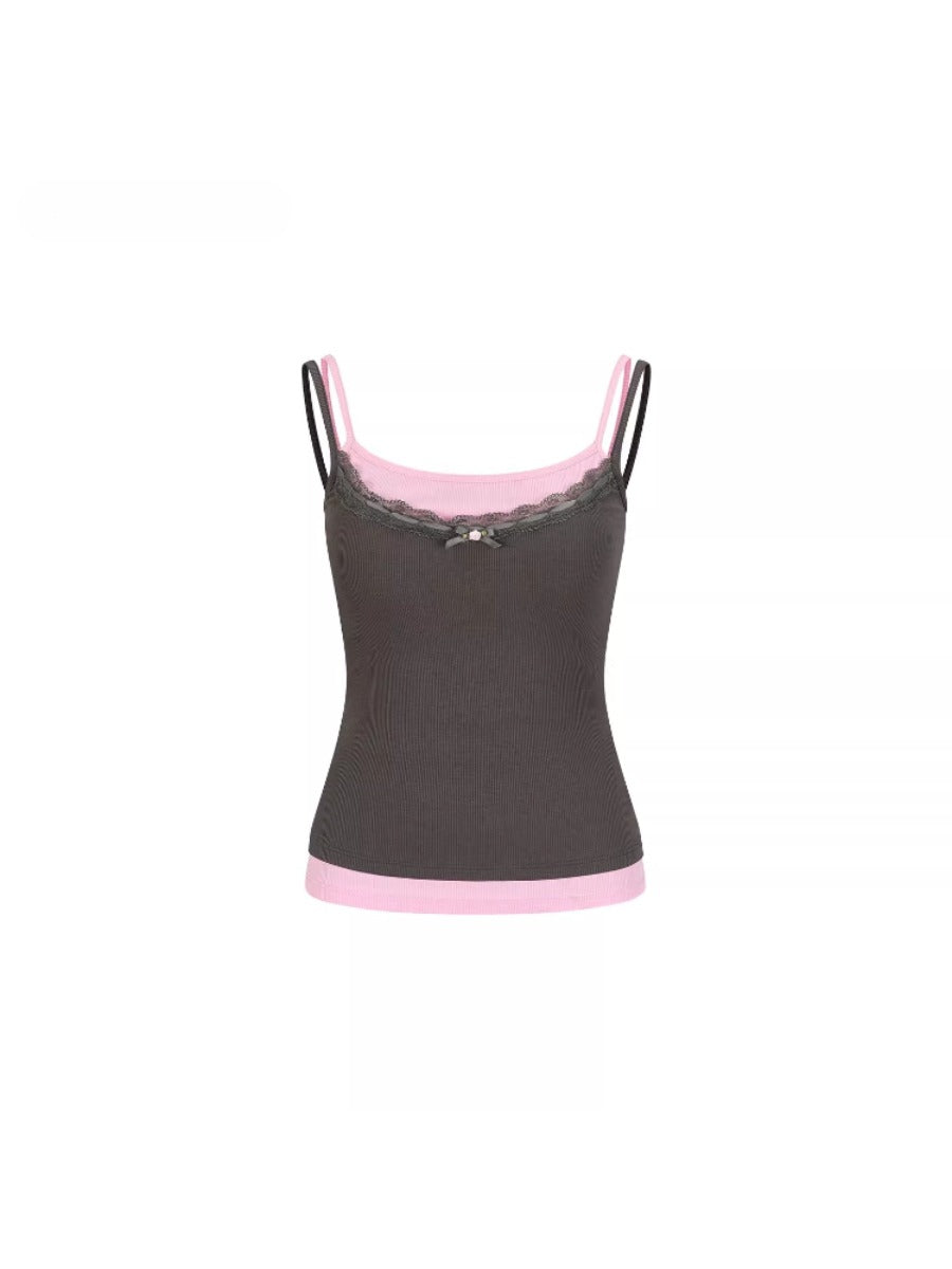 Contrast Lace Strap Tank
