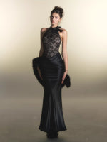 Black Lace Panel Acetate Dress