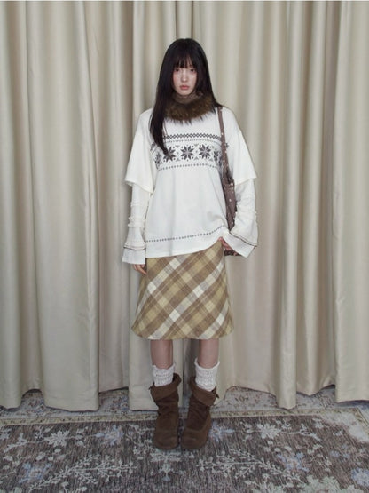 Yellow Plaid Wool-Blend A-Line Skirt