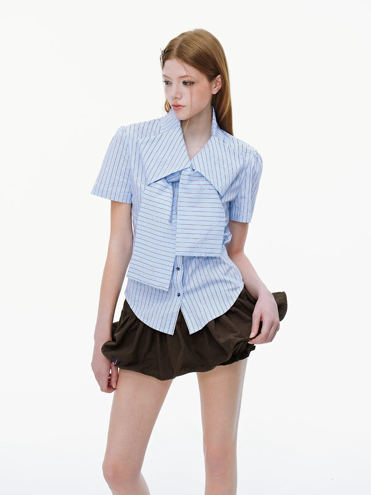 Crystal Bow Stripe Slim Shirt