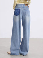 Rhinestone Heart Wide Leg Jeans