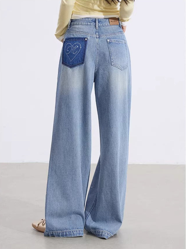 Rhinestone Heart Wide Leg Jeans