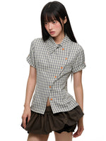 Korean Slim Waist Checkered Shirt