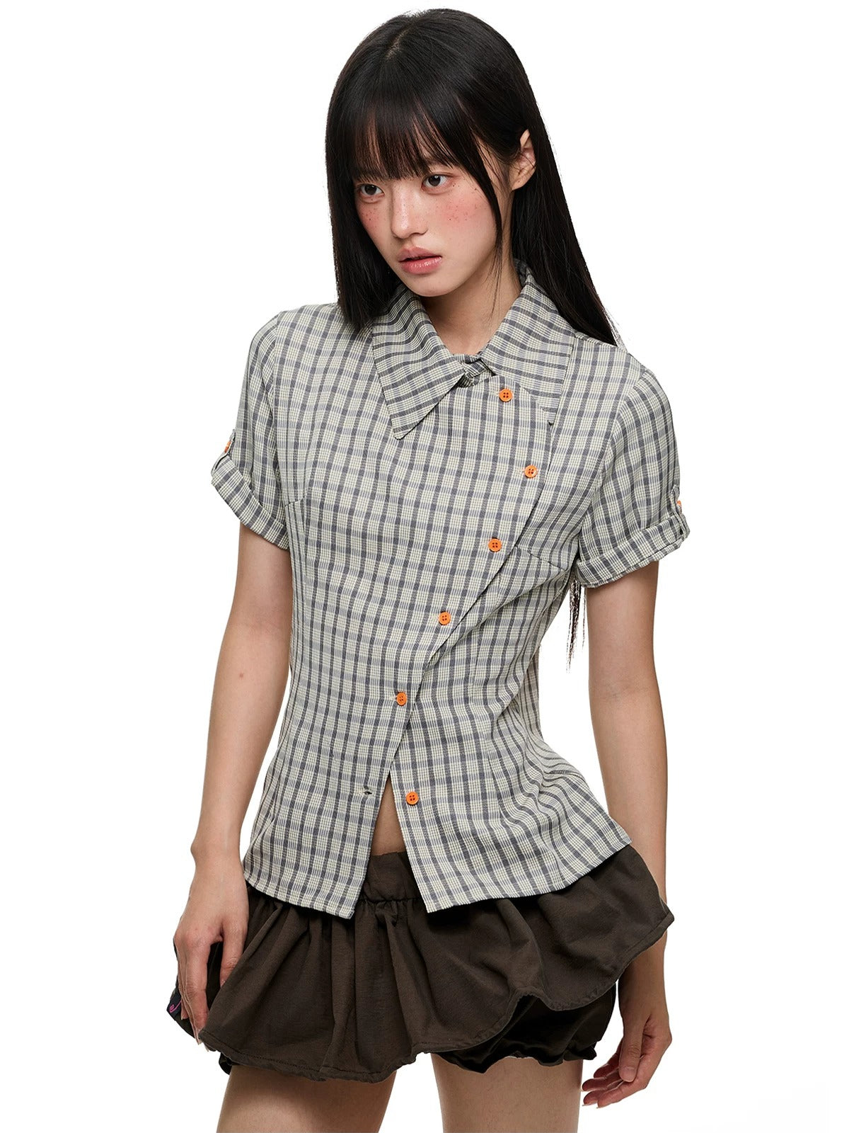 Korean Slim Waist Checkered Shirt
