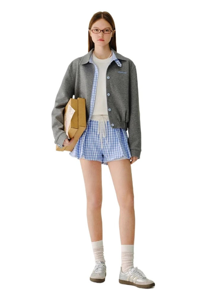 Collared Sweatshirt Patchwork Short Jacket