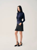 Navy Lace Up Waist Top