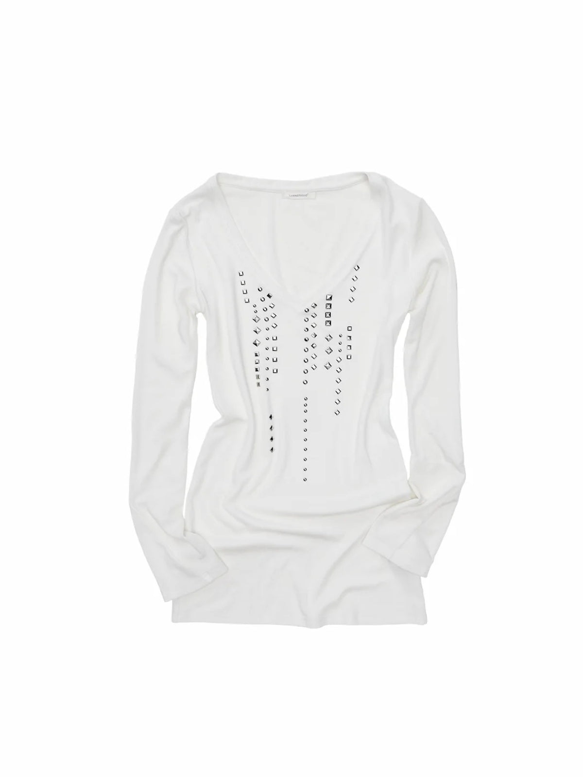 Rhinestone V Neck Knit Top