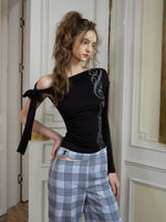 Black Asymmetric Lace-Up Top
