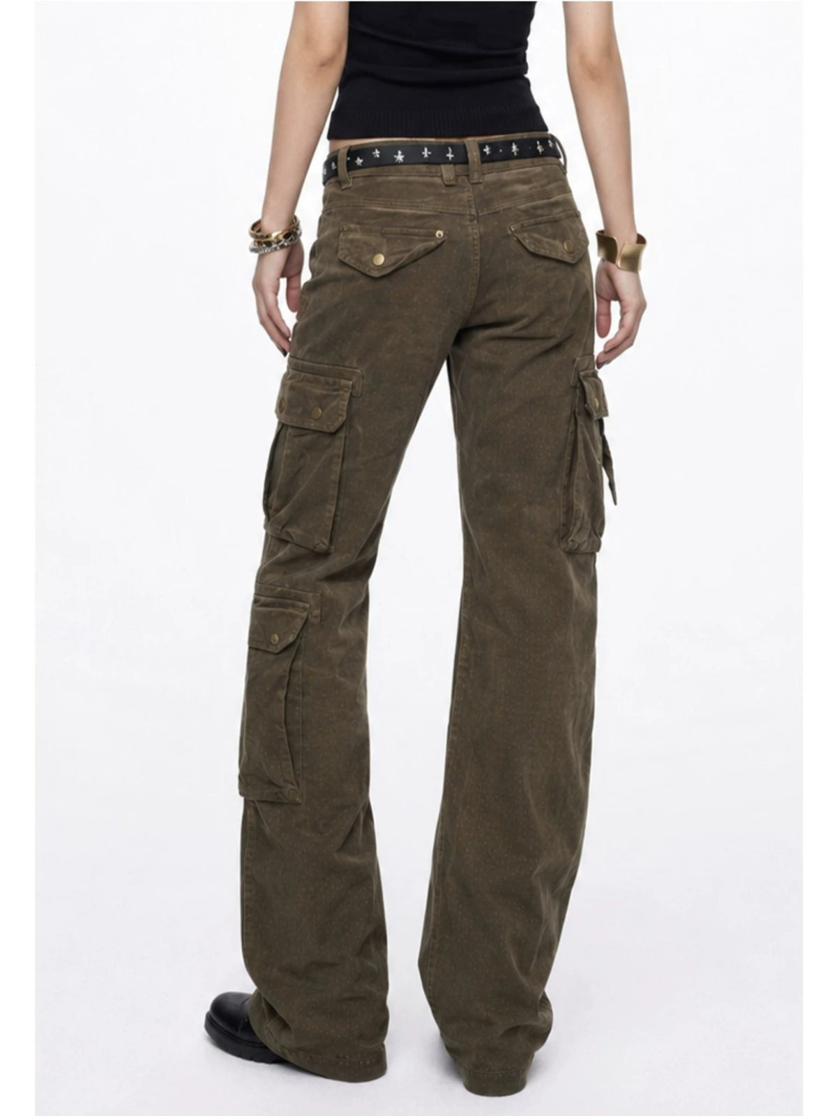 Y2K Olive Flare Cargo Pants