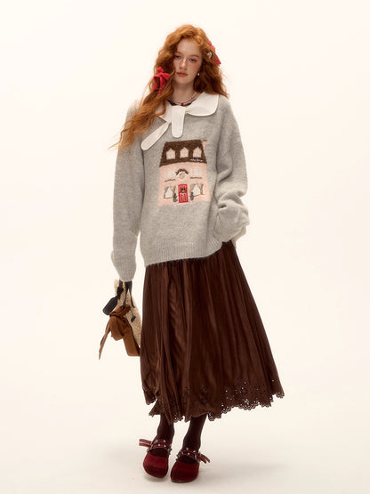 House Jacquard Embroidered Crewneck Sweater