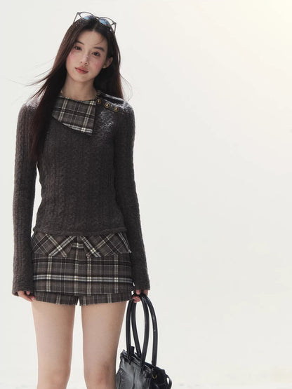 Plaid Collar Knit Set