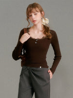 Lace Trim Knit Top