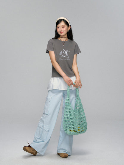 Key Print Contrast-Edge T-shirt