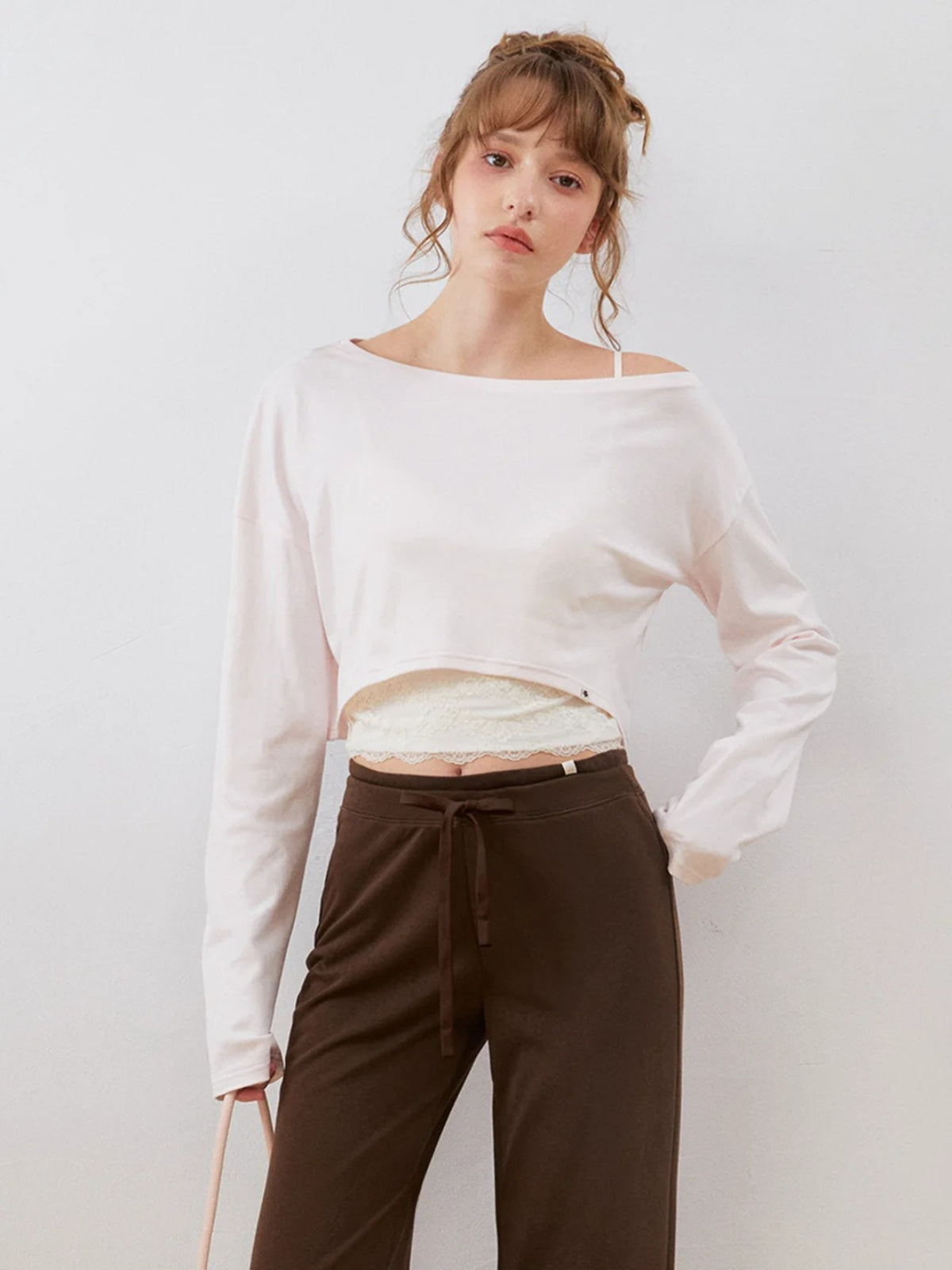 Off-Shoulder Cropped Sweatshirt Set
