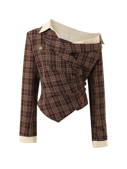Asymmetric Shoulder Cropped Blazer &amp; Pants Set