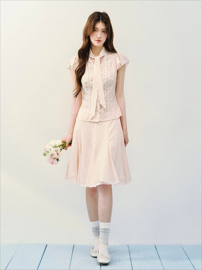 Silk Tie Blouse &amp; Skirt Set