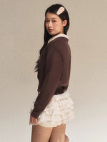 Brown Faux Layered Waist-Fitted Cropped Top