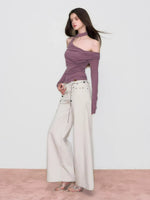 Wave Embroidered Wide-Leg Pants