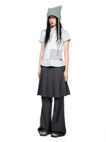 Pleated Skirt Overlay Flare Pants