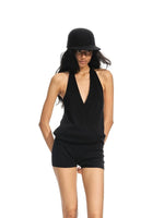 Knit Halter Backless Romper