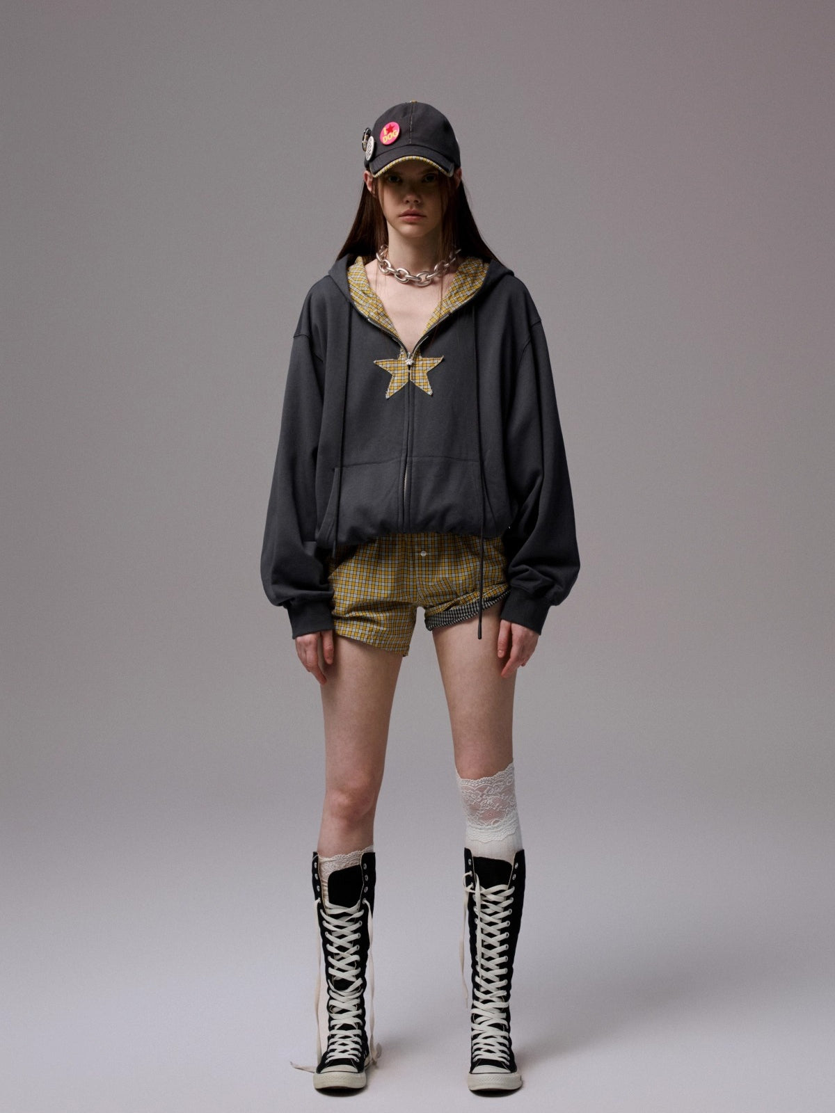 Oversized Star Panel Balloon Hem Hoodie