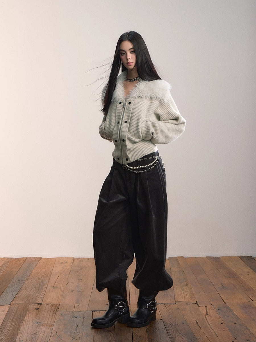 Fur Collar Oversized Sleeve Sweater Coat