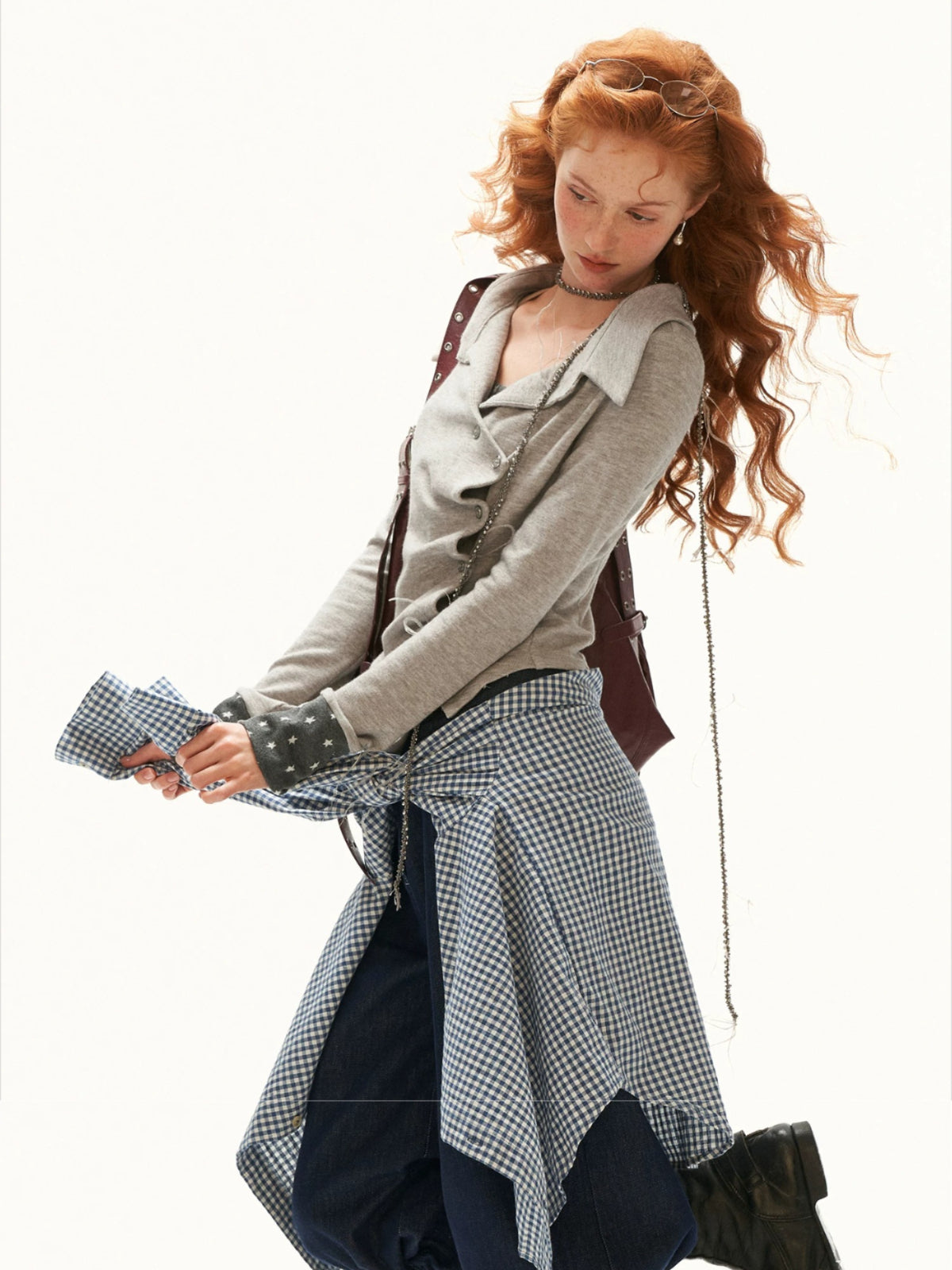 Star Pattern Layered Collar Top