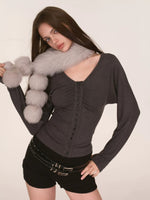 Lace Batwing V-Neck Knit Top