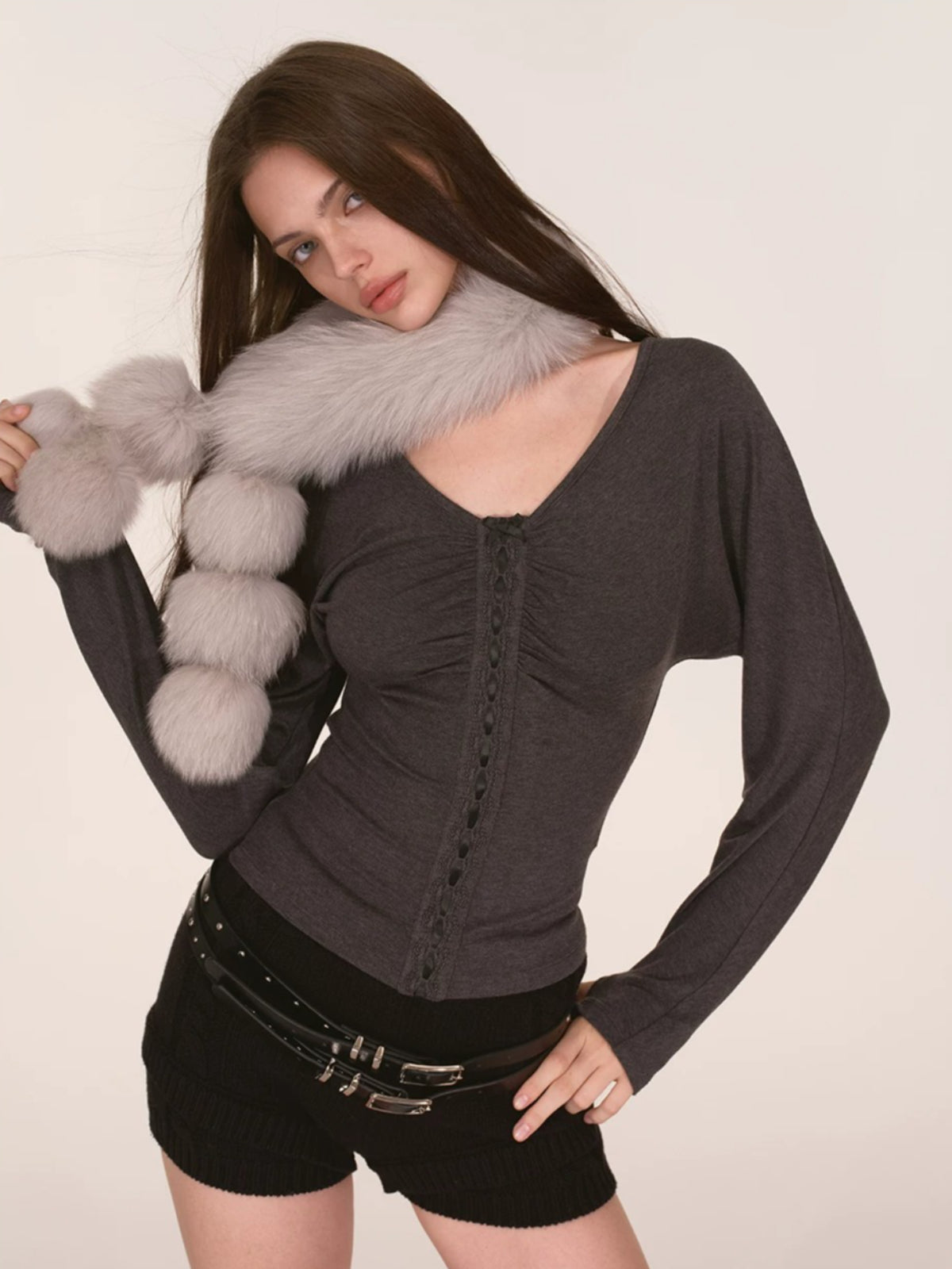 Lace Batwing V-Neck Knit Top