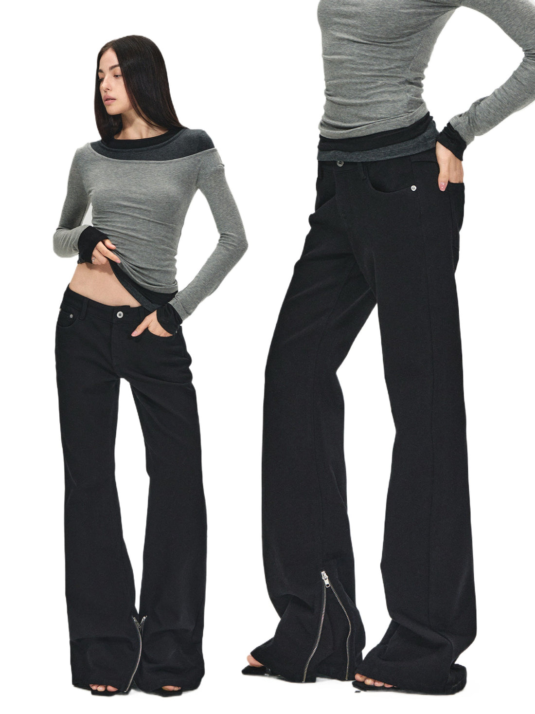 Black Mid-Rise Flare Denim Pants