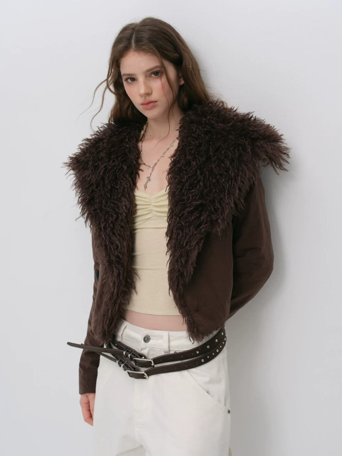 Faux Fur Collar Cropped Down Jacket