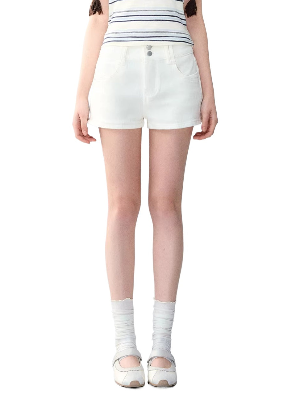 White High-Waist Denim Shorts