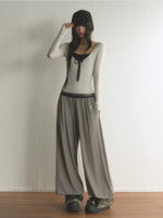 Lace Trim High Waisted Balloon Pants