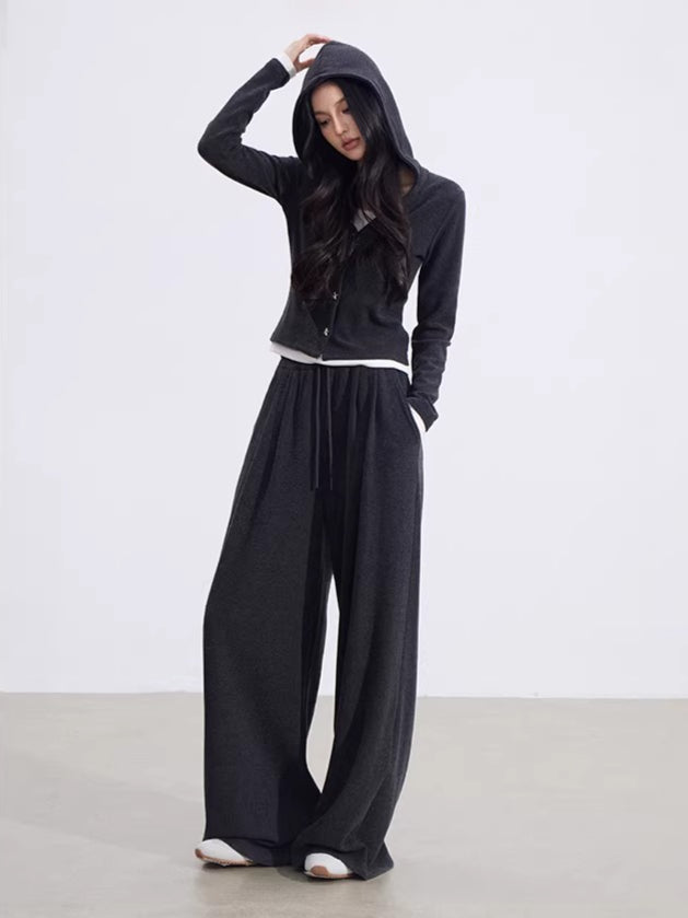 Deep Gray Hooded Sweatshirt Set