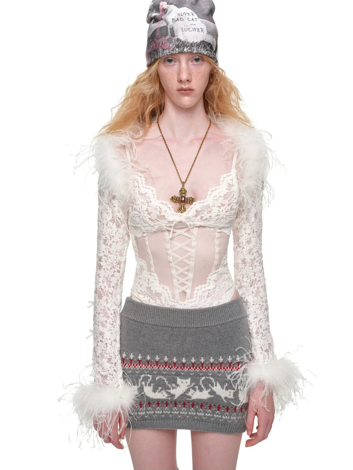 Ostrich Feather Trimmed Lace Bolero