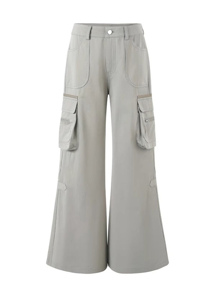 Gray Utility Wide-Leg Pants