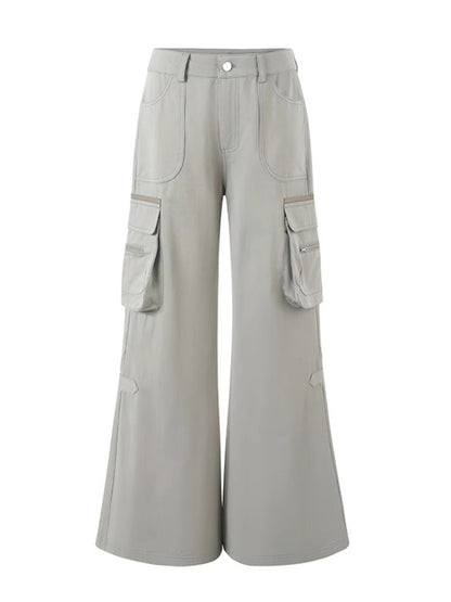 Gray Utility Wide-Leg Pants