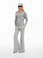 Off-Shoulder Sweatshirt & Flared Pants Set