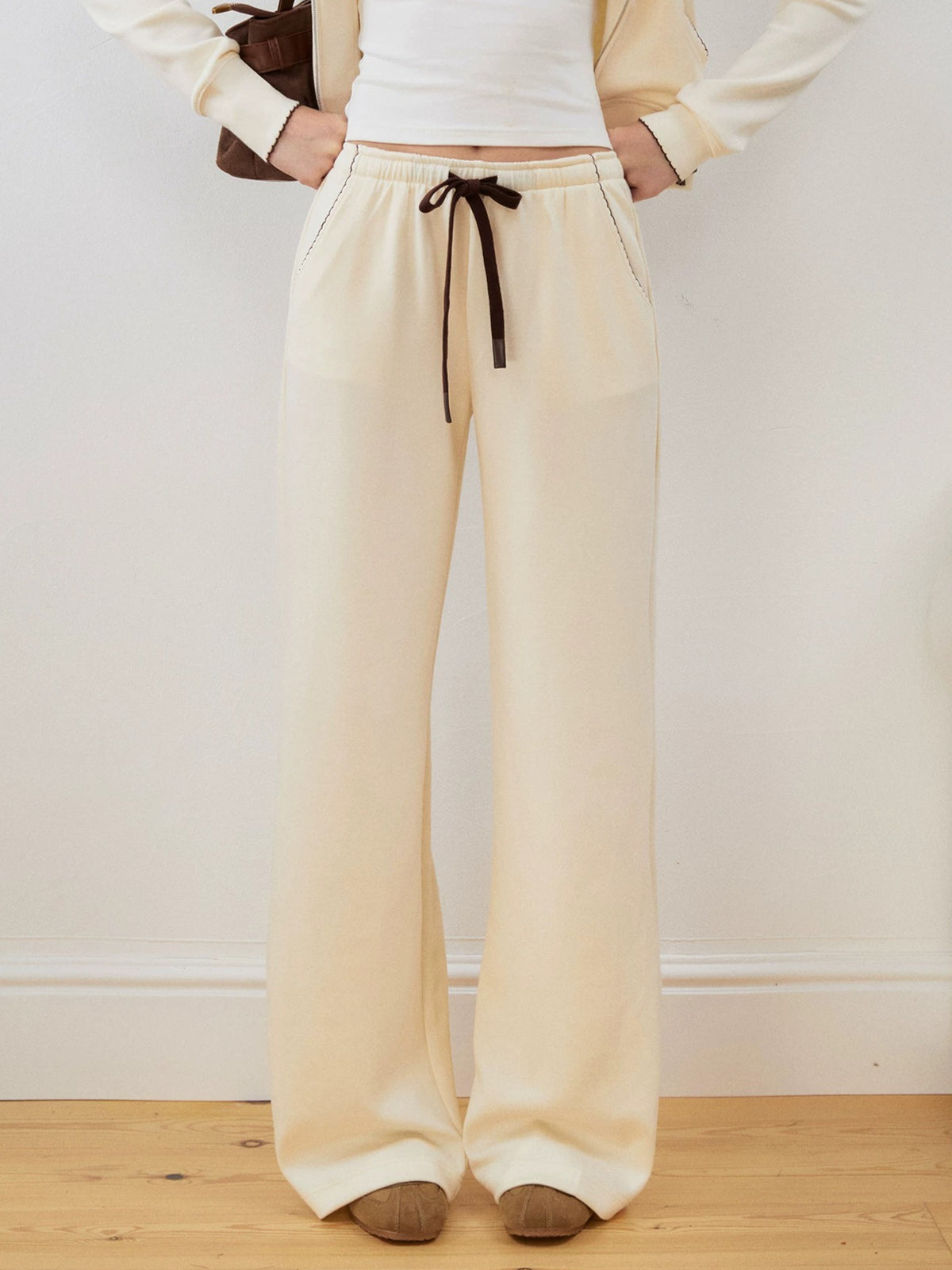 Contrast Trim Zip Hoodie &amp; Flared Pants Set