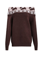 Brown Fair Isle Off-shoulder Sweater & Skirt Set