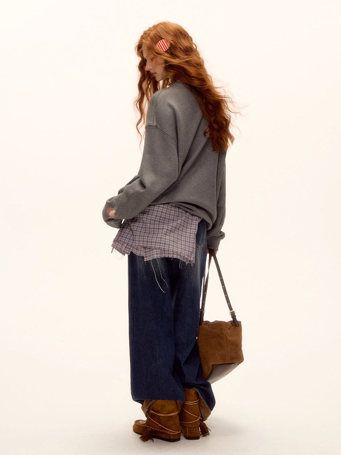 Floral Pony Print Fleece-Lined Pullover Sweatshirt