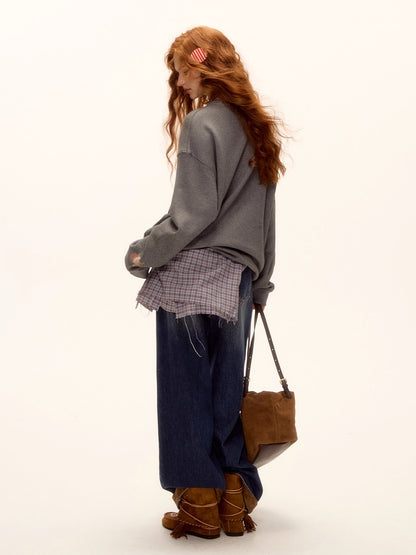 Floral Pony Print Fleece-Lined Pullover Sweatshirt