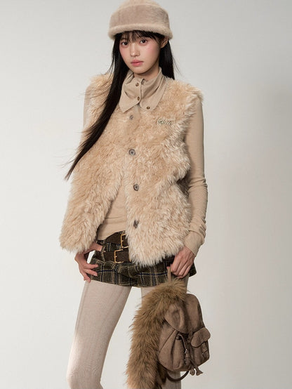 Shearling Logo Pin Curly Vest