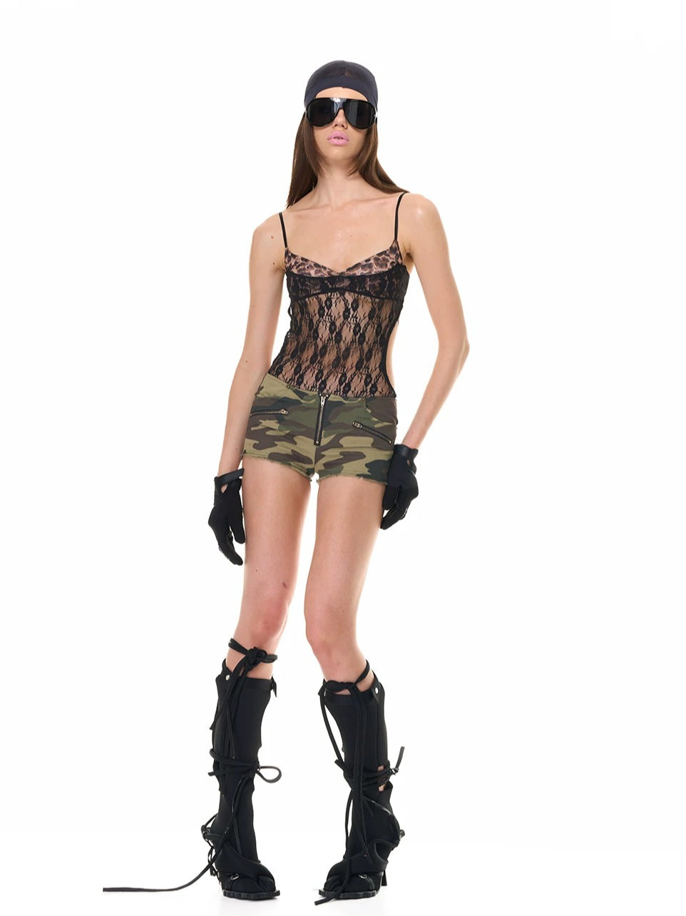 Camo Lace Layered Shorts