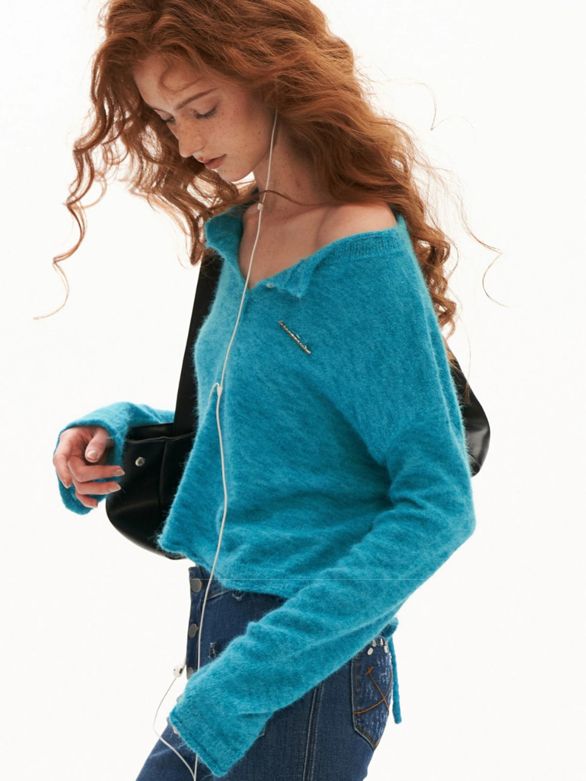 Mohair Open-Back Cropped Knit Sweater