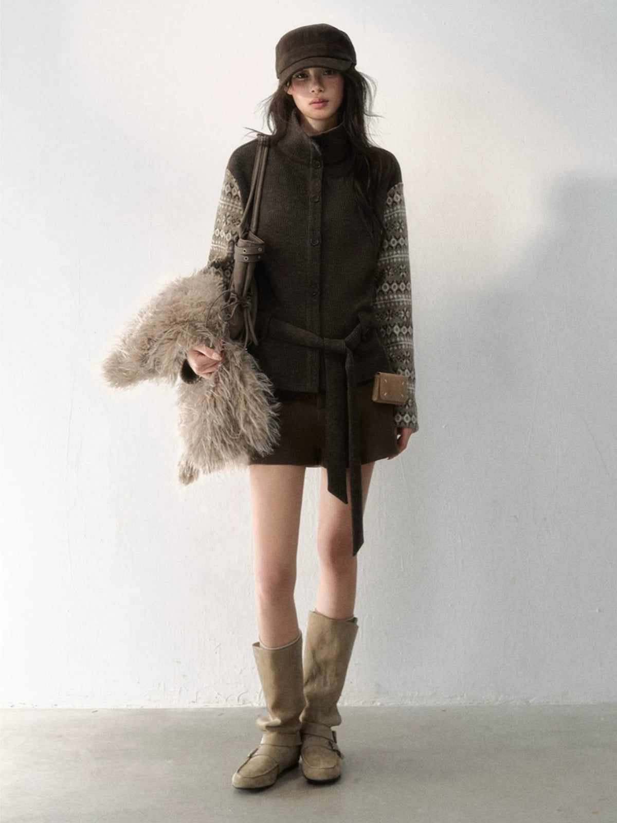 Fair Isle Panelled High-Neck Jacket