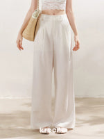 White Pleated Wide-Leg Pants